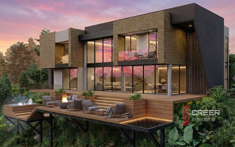 Casa El Corozal — country home on steep plot, Integrated BIM, Circasia Quindío — CRÉER Engineering