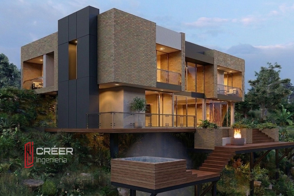 Vista lateral de la Casa El Corozal sobre la ladera de la Vereda Buenavista, Circasia — CRÉER Ingeniería