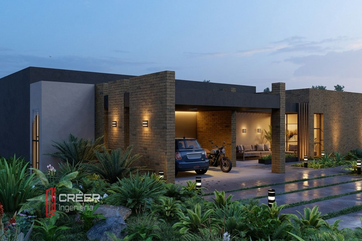 Fachada principal de la Casa El Corozal con ventanales de gran formato y volúmenes escalonados en Circasia, Quindío