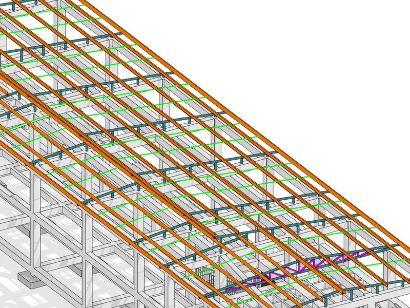 Modelo BIM de bloque de aulas de colegio en Cali: pórticos de concreto y cubierta metálica